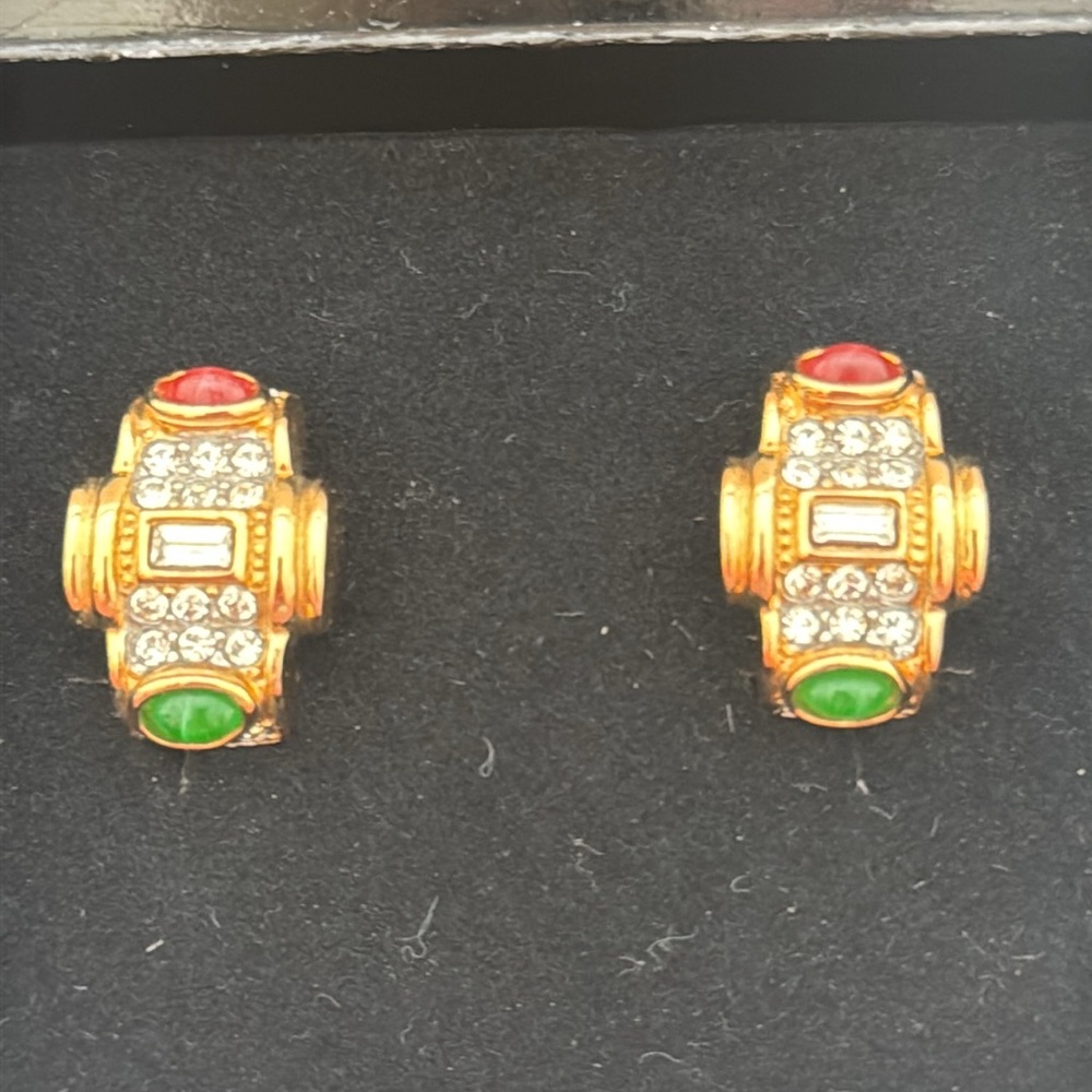 Joan Rivers Gold and Green Geometric Clip-On Earrings